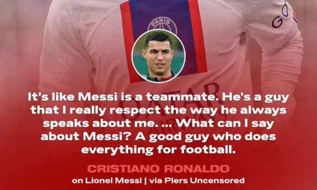 Cristiano Ronaldo fala positivamente sobre Messi